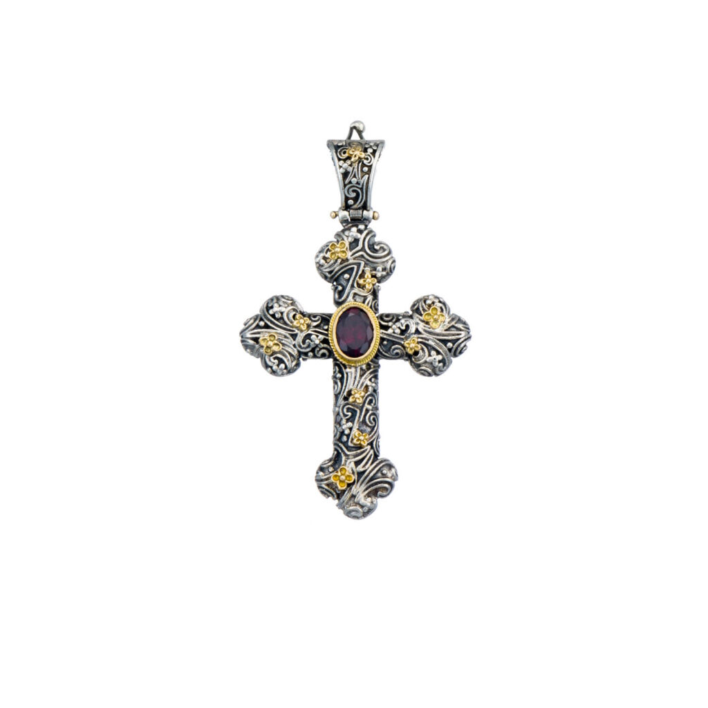 Eden's Garden Eve cross in Sterling silver with Gold K18 details with Blue topaz