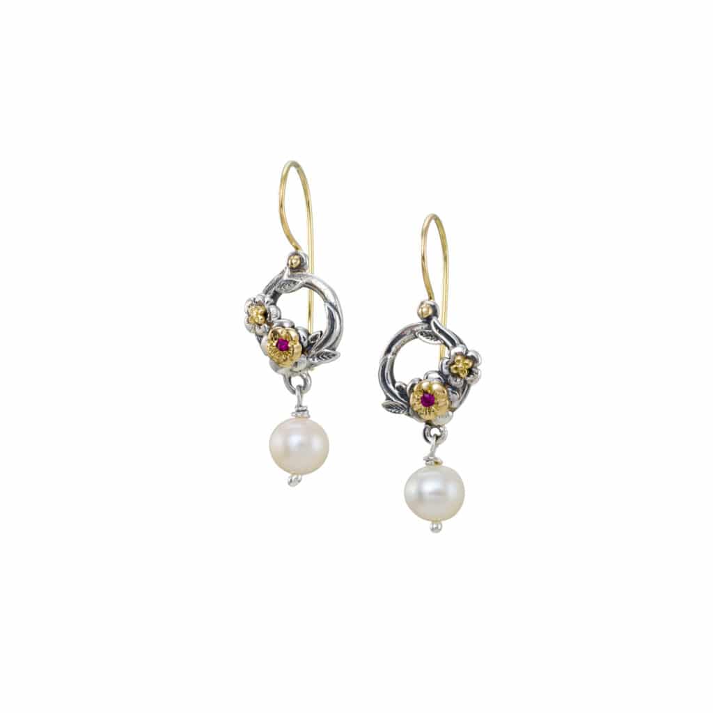 Harmony Earrings in Sterling silver with 18K Gold and rubies