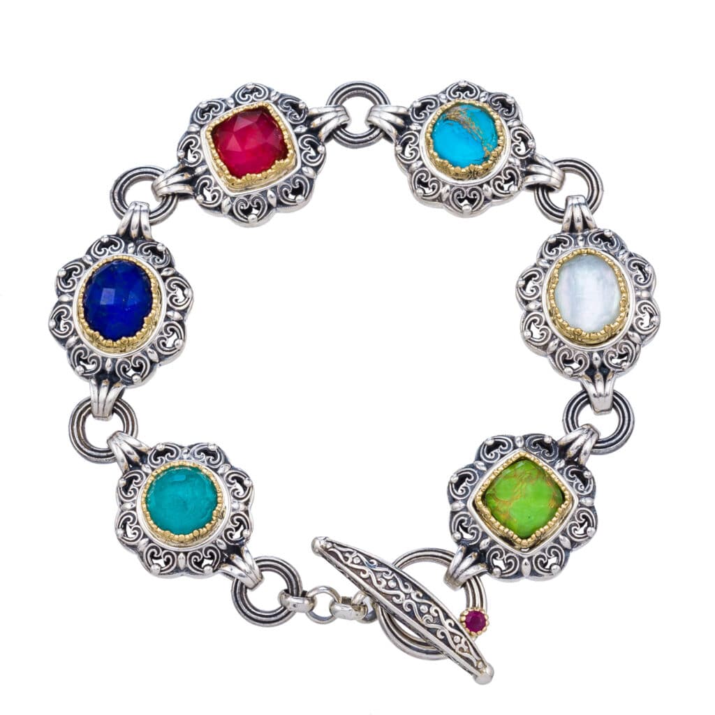 Penelope bracelet in 18K Gold and Sterling silver with multi colors stones