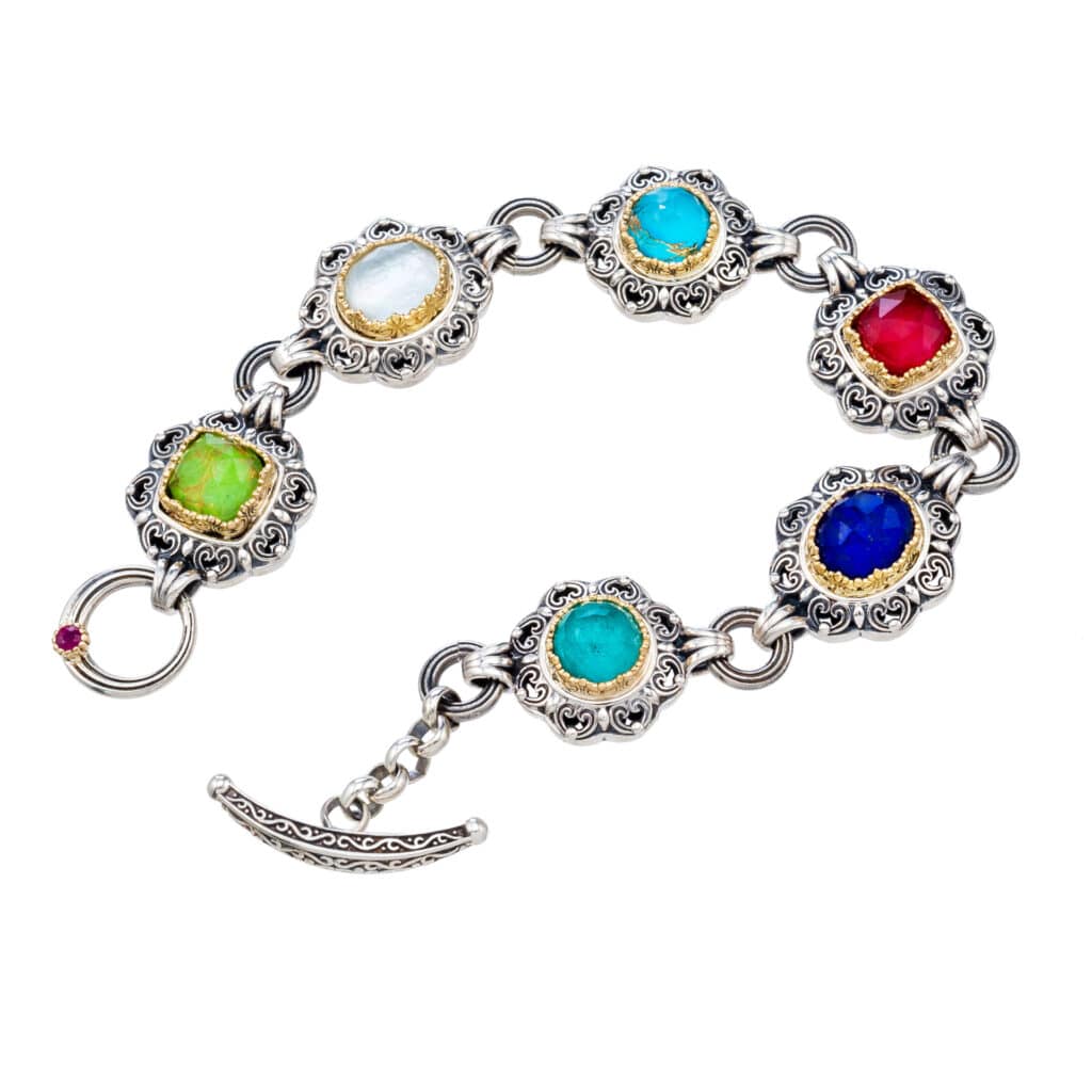 Penelope bracelet in 18K Gold and Sterling silver with multi colors stones