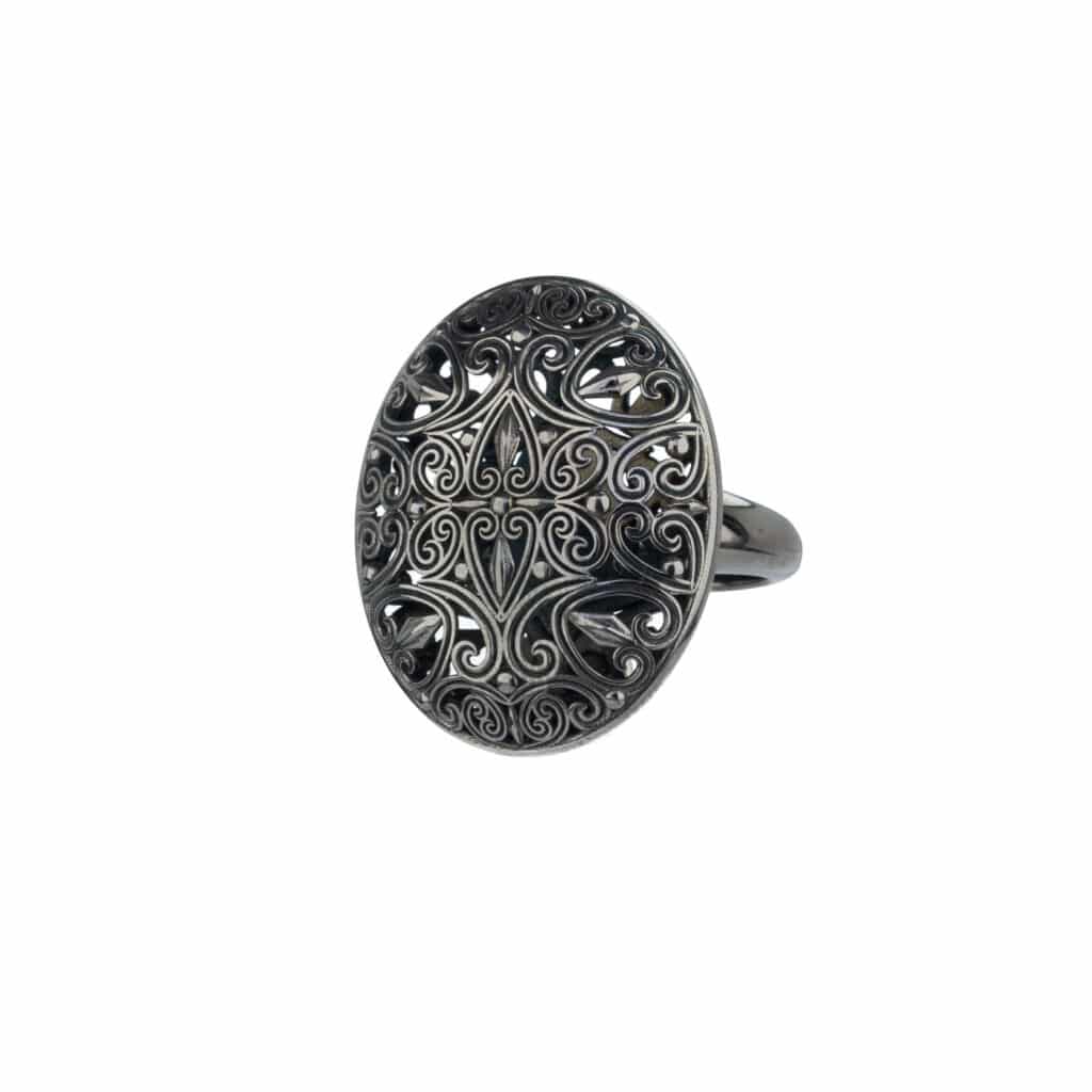 Kallisto Oval Ring in Black plated sterling silver