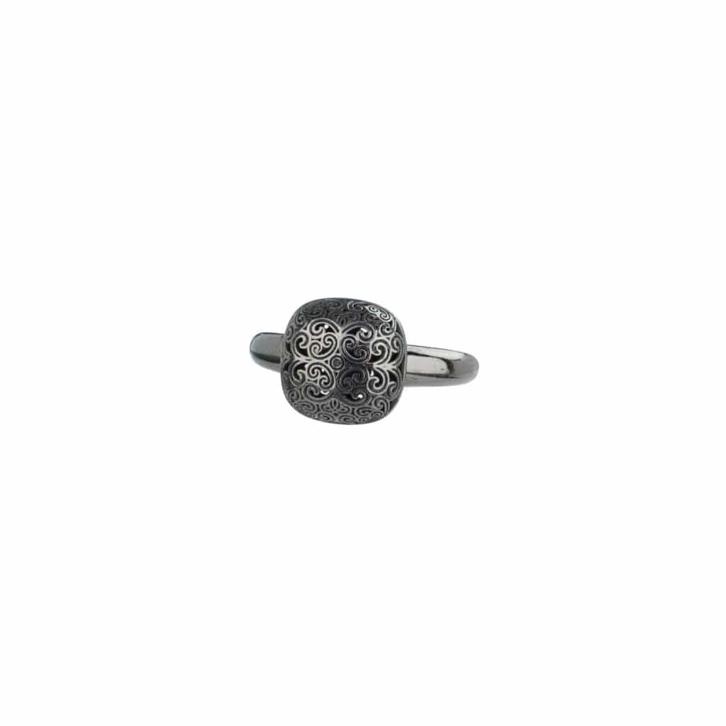 Kallisto Cushion Ring in Black plated sterling silver