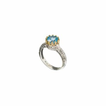 Crown small round Ring in 18K Gold and sterling silver with semi precious stone
