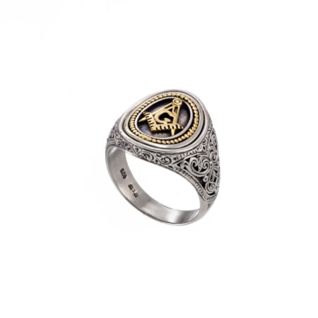 Masonic oval ring in 18K Gold and Sterling Silver