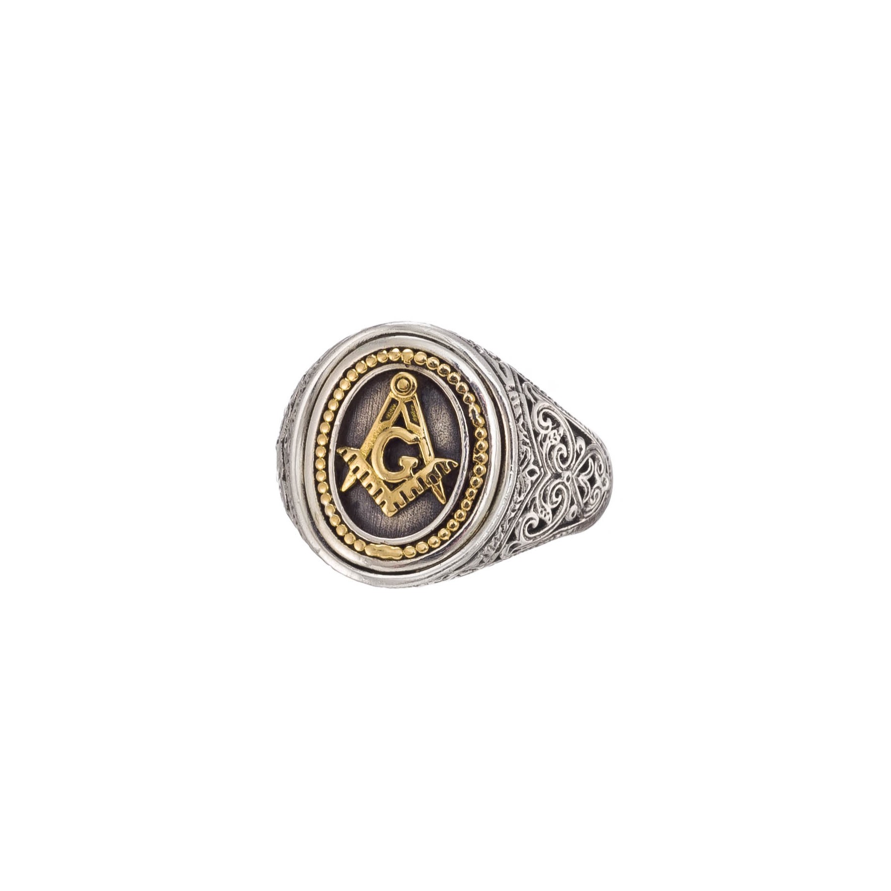 Masonic oval ring in 18K Gold and Sterling Silver
