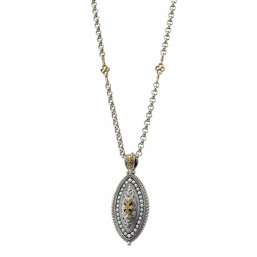 Faidra pendant in 18K Gold, sterling silver, precious stones and pearls