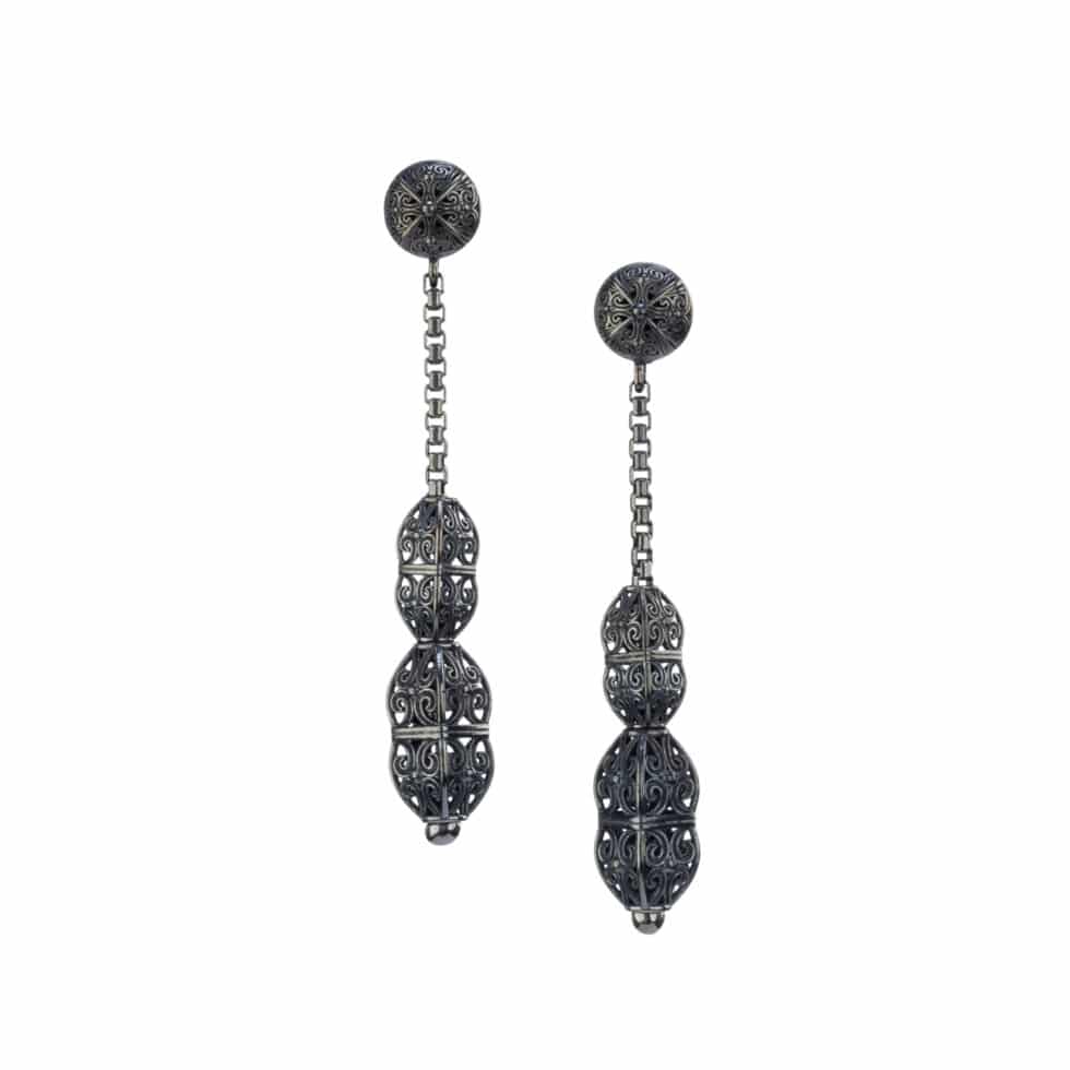 Kallisto long Earrings in Black Plated silver