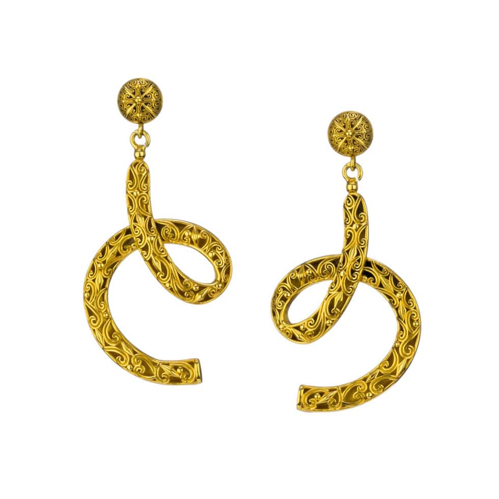 Kallisto lacy long Earrings in Gold Plated silver