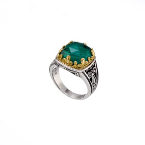 Earrings and Ring with Malachite doublet Stones in 18K Gold and Sterling Silver - Image 2
