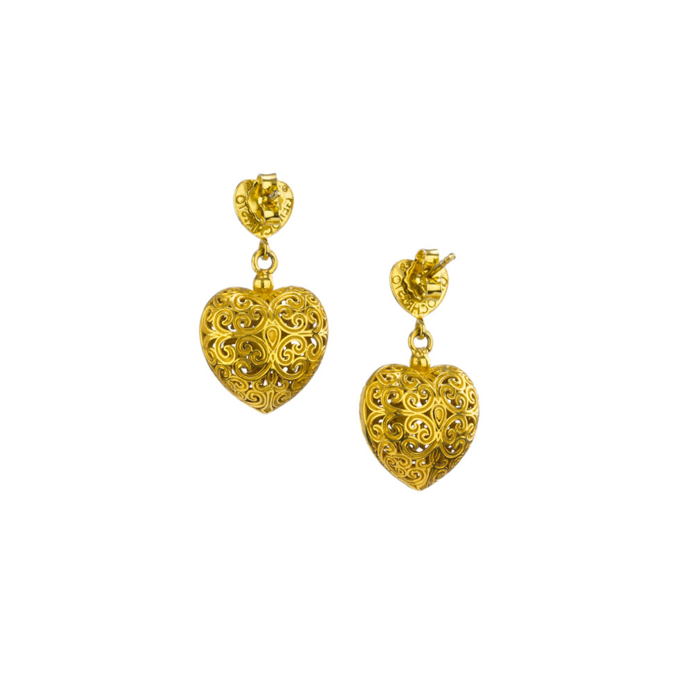 Kallisto Dangle and Drop Heart Earrings in Gold plated silver 925