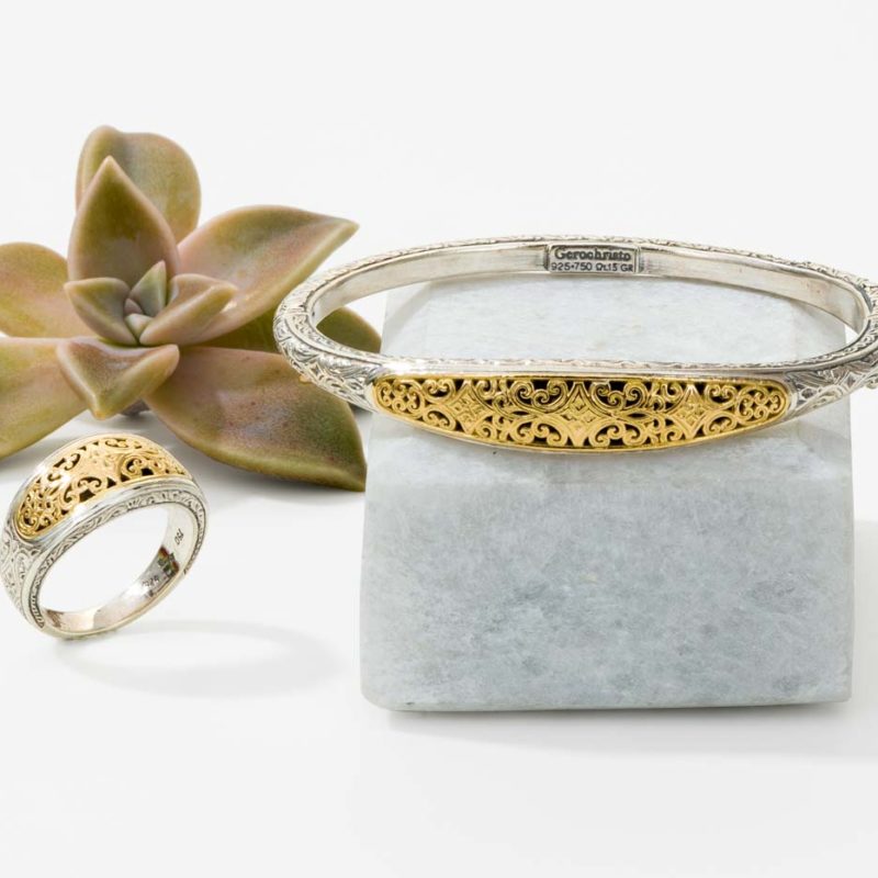 Bracelet and Ring Set in 18K solid Yellow Gold and Sterling Silver