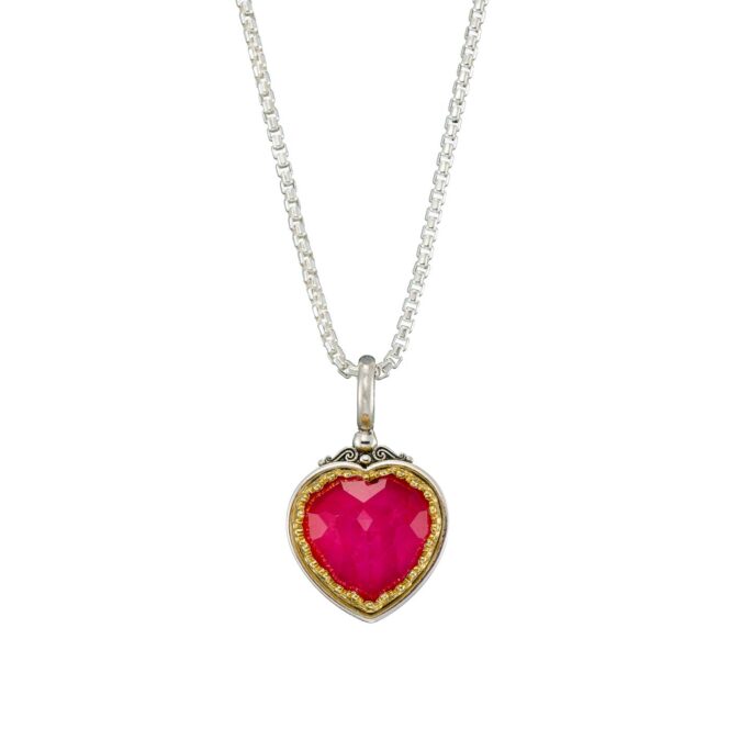Iris Heart Pendant in Sterling Silver with Gold Plated Parts and Doublet Gemstone - Image 3