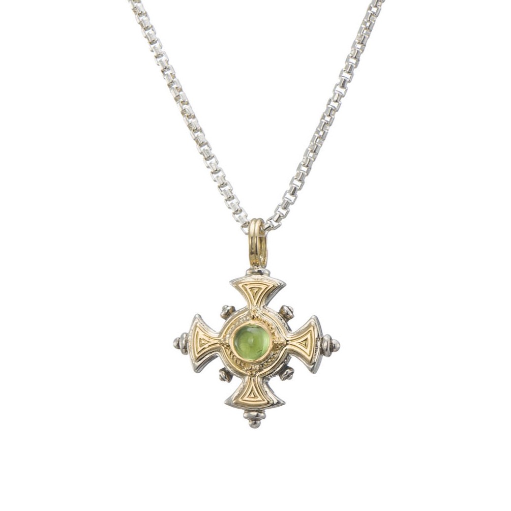 Cyclades Cross in 18K Gold and Sterling Silver with Semi Precious Stone