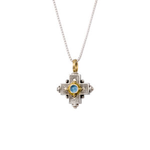 Cyclades Cross in 18K Gold and Sterling Silver with Semi Precious Stone - Image 2