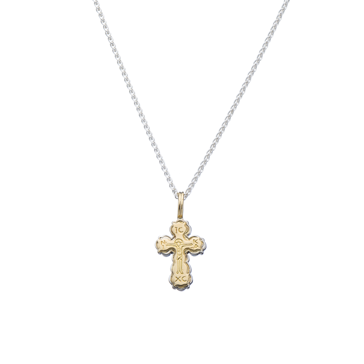 Tiny Byzantine cross in 18K Gold and Sterling Silver