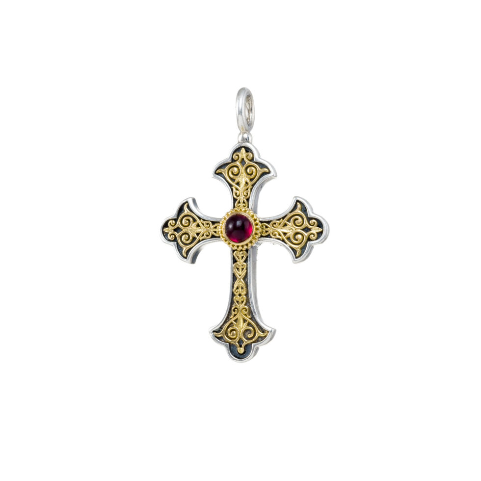 Aretousa Cross in 18K Gold and Sterling silver with Gemstone