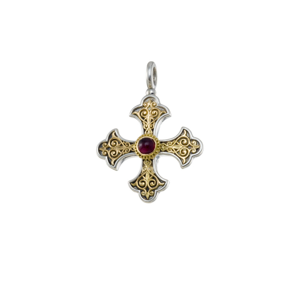 Aretousa Cross in 18K Gold and Sterling silver with Pearl