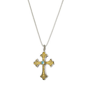 Aretousa Cross in 18K Gold and Sterling silver with aquamarine - Image 2