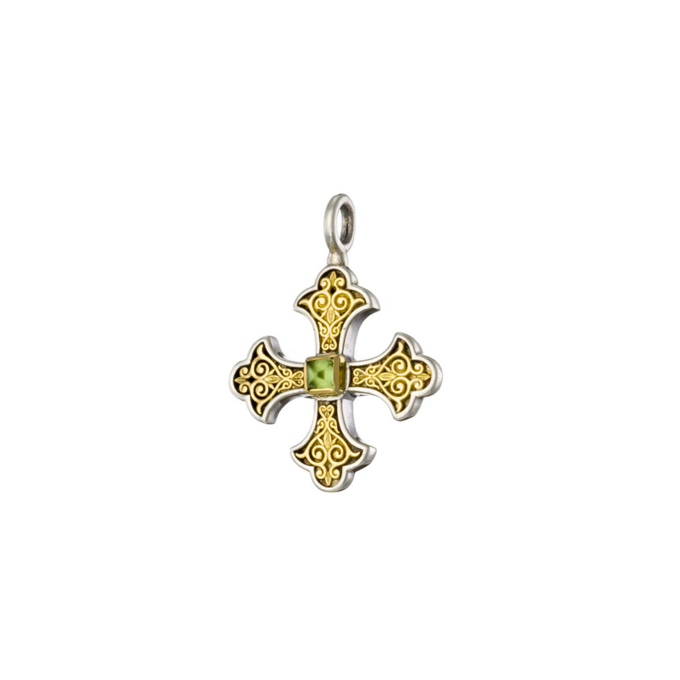 Aretousa Medium Cross in 18K Gold and Sterling silver with Peridot