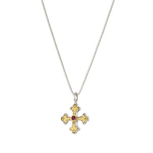 Aretousa Cross in 18K Gold and Sterling silver with Ruby - Image 2