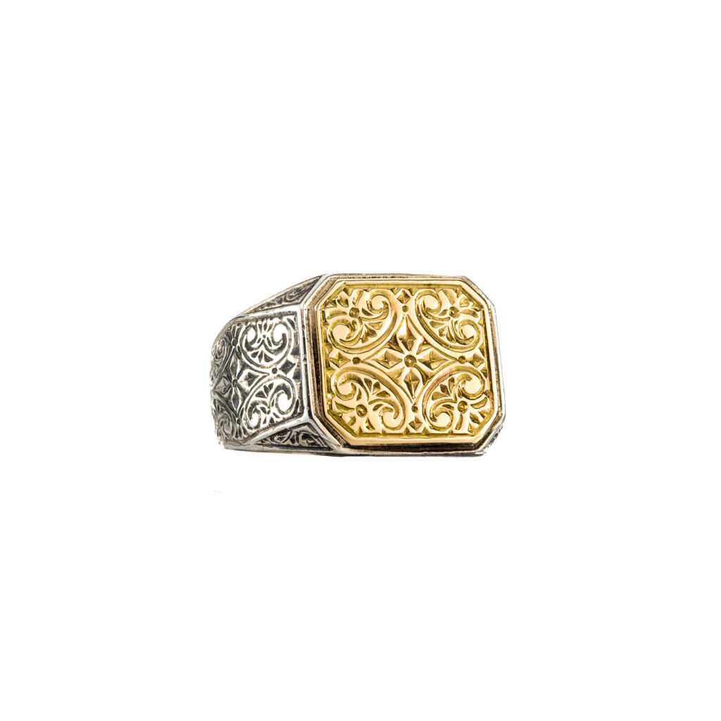 Classic mens Ring in 18K solid Yellow Gold and Sterling Silver