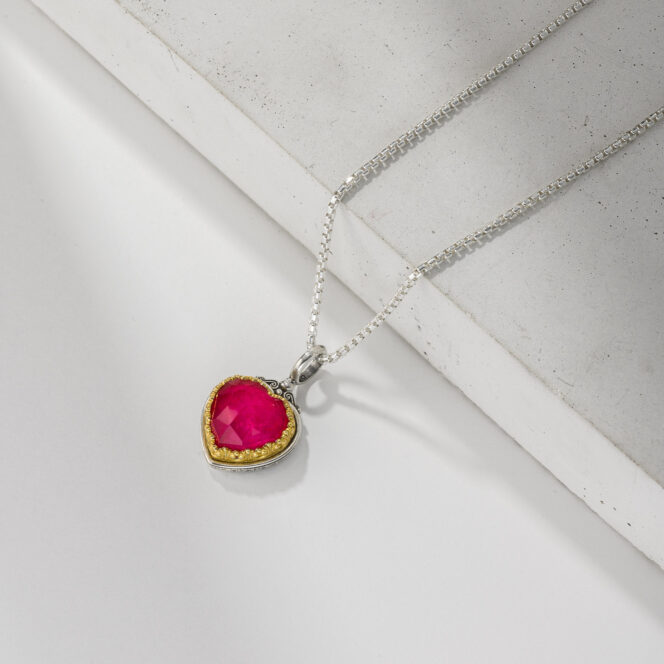 Iris Heart Pendant in Sterling Silver with Gold Plated Parts and Doublet Gemstone - Image 2