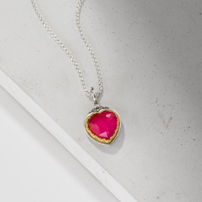 Iris Heart Pendant in Sterling Silver with Gold Plated Parts and Doublet Gemstone