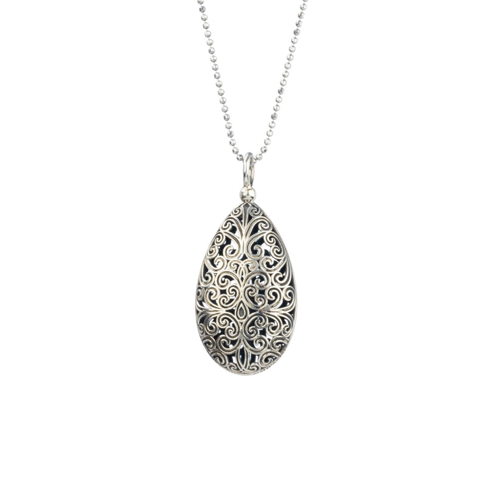 Kallisto teardrop pendant in oxidized silver 925