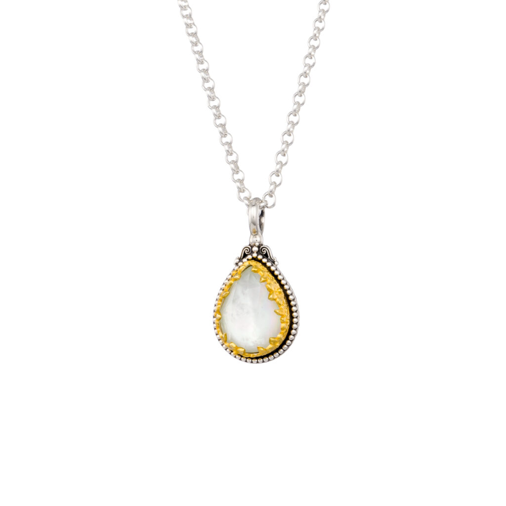 Dione teardrop pendant in sterling silver with Gold plated parts