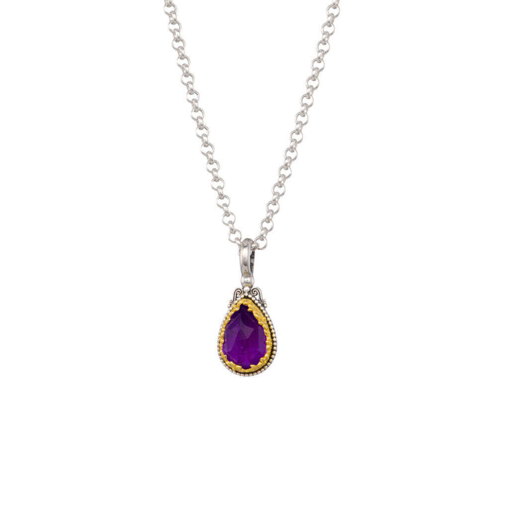 Dione teardrop pendant in sterling silver with Gold plated parts