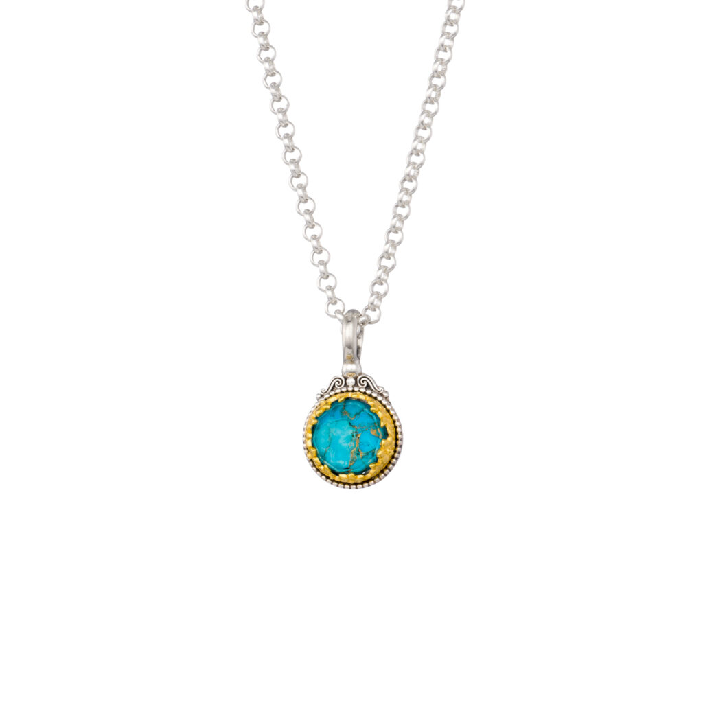 Dione round pendant in sterling silver with Gold plated parts