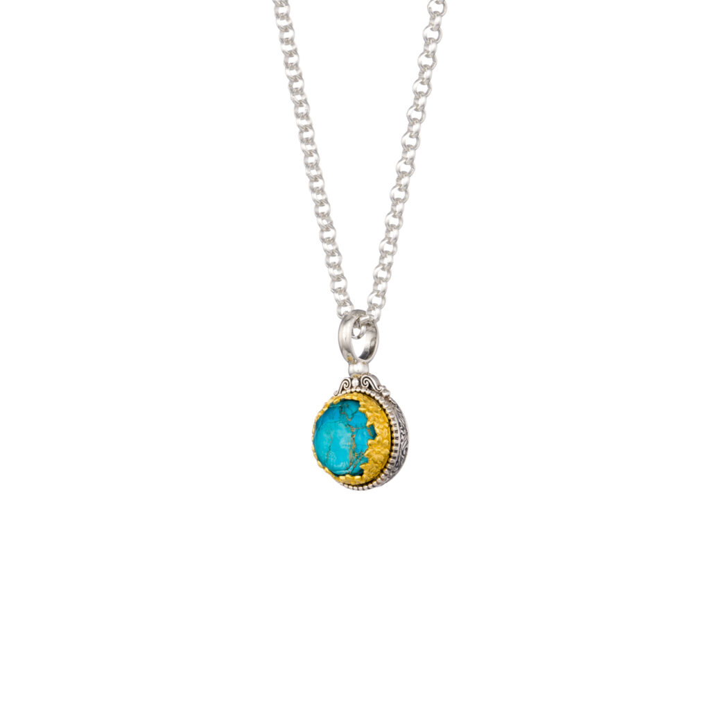 Dione round pendant in sterling silver with Gold plated parts