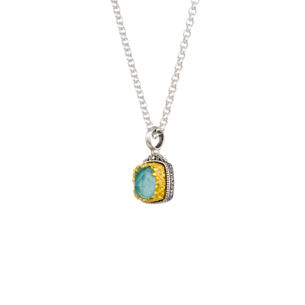 Dione square pendant in sterling silver with Gold plated parts