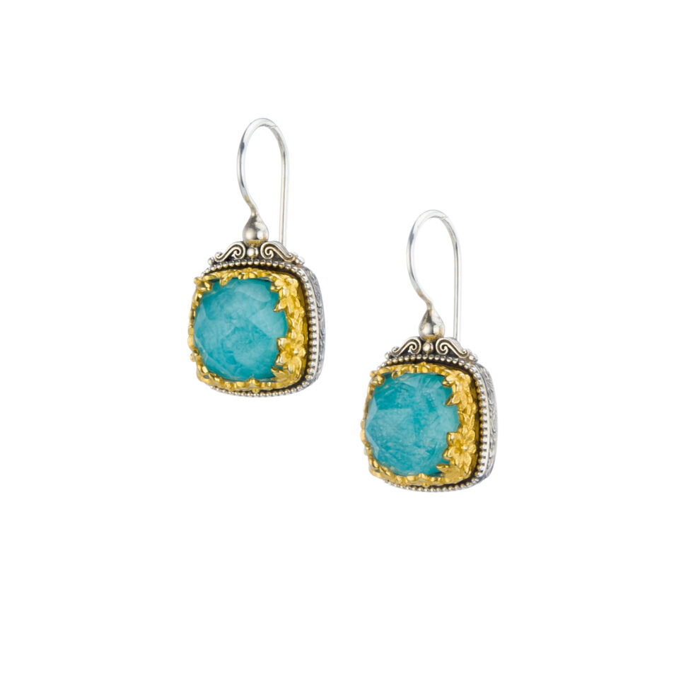 Dione square earrings in Sterling silver with Gold plated parts