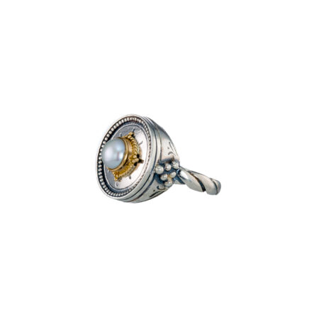 Cyclades round ring in 18K Gold and sterling silver with pearl - Image 3