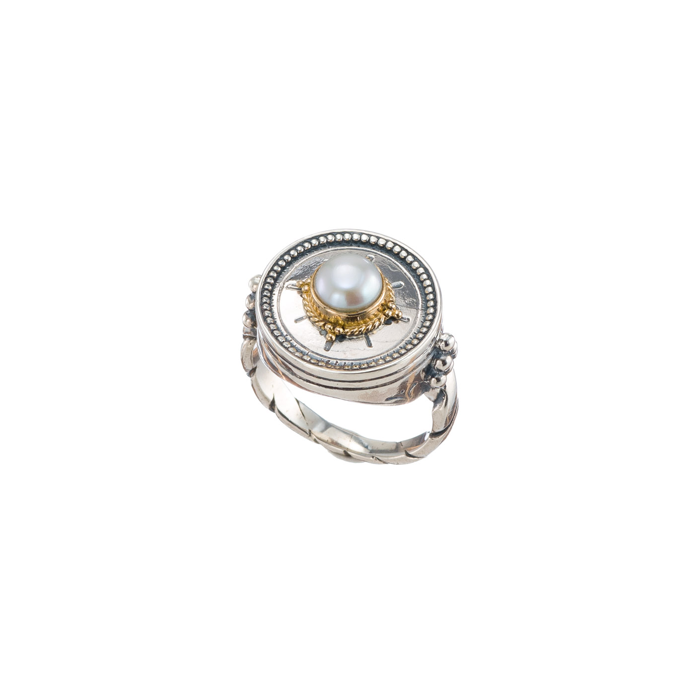 Cyclades round ring in 18K Gold and sterling silver with pearl