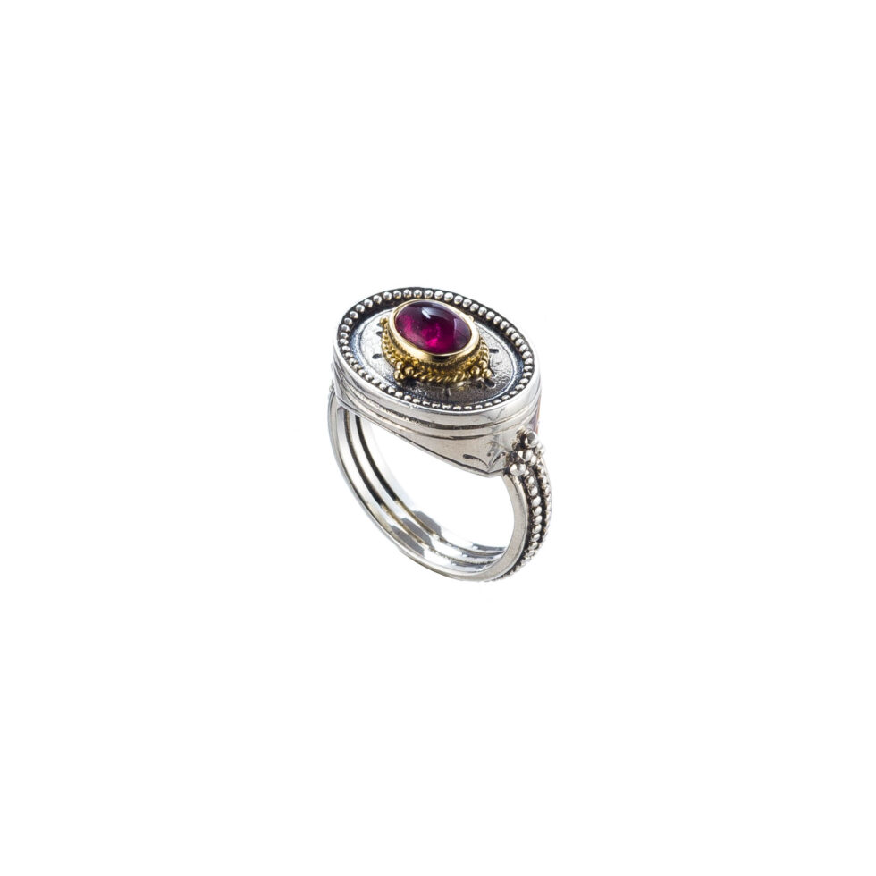 Cyclades oval ring in 18K Gold and Sterling silver with garnet
