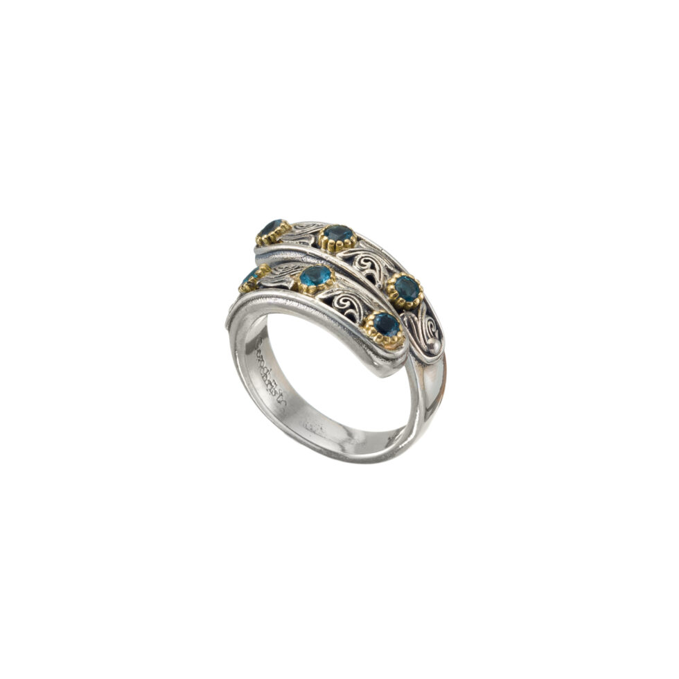 Nefeli Ring in 18K Gold and Sterling Silver with blue topaz