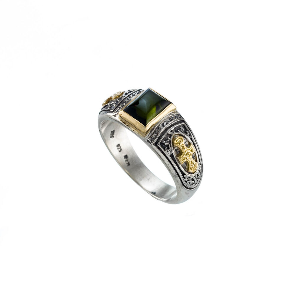 Patmos men ring in 18K Gold and sterling silver with tourmaline