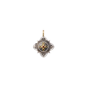 Aretousa Cross Pendant in 18K Gold and Sterling Silver with Ruby - Image 3