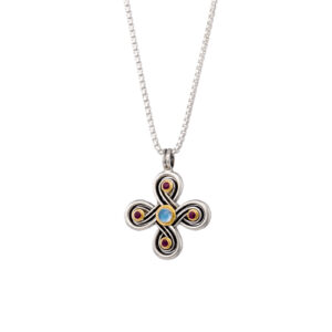 Infinity cross in 18K Gold, sterling silver, rubies and aquamarine - Image 2