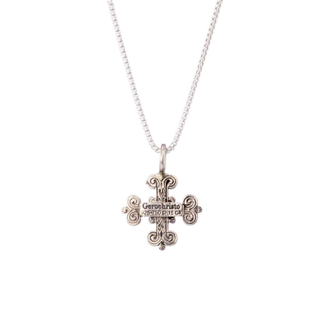 Byzantine cross in 18K Gold and sterling silver with ruby