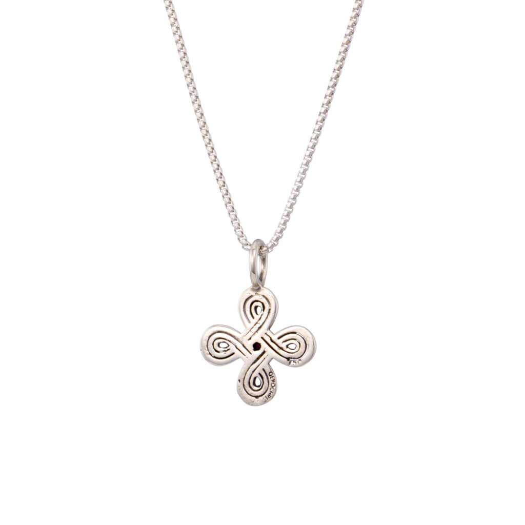 Infinity cross in 18K Gold and sterling silver with gemstone