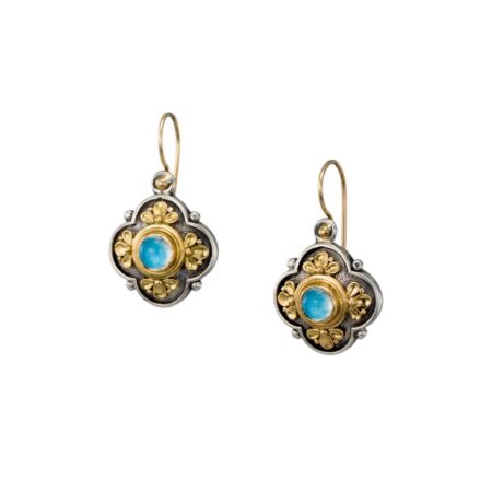 Athenian Flower Earrings in 18K Gold and Sterling Silver with Aquamarine - Image 6