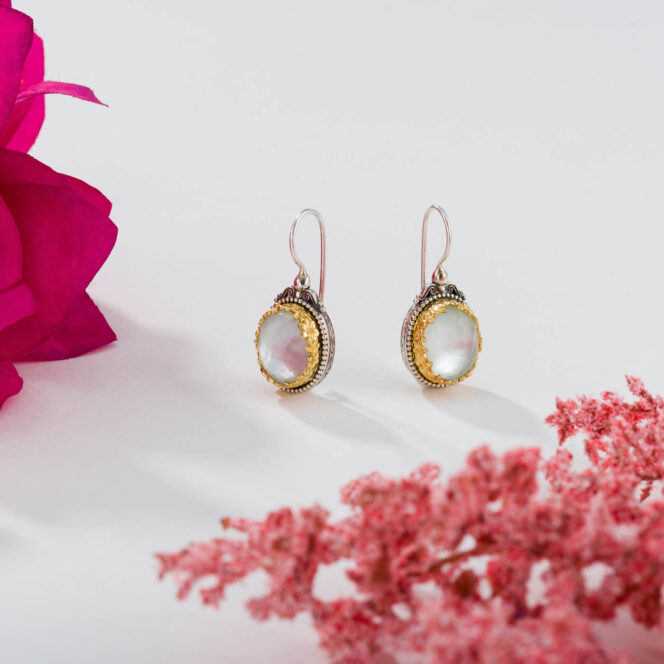 Dione oval earrings in sterling silver with Gold plated parts