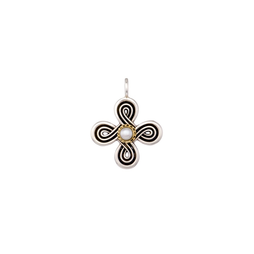 Infinity cross in 18K Gold and sterling silver with Pearl