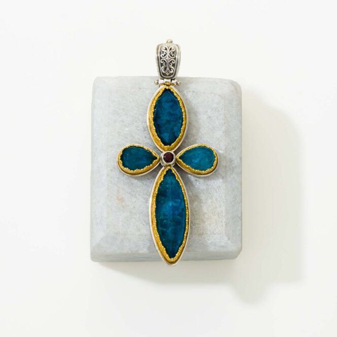 Iris cross in sterling silver with Gold plated parts - Gerochristo Jewelry