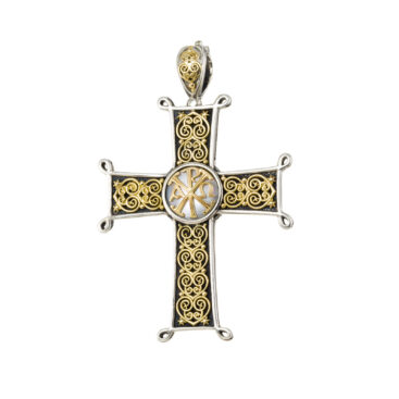 Erotokritos and Aretousa Cross in 18K Gold and Sterling silver with mother of pearl