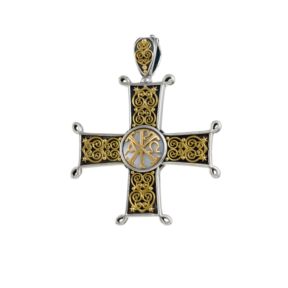 Cross in 18K Gold and Sterling silver with mother of pearl