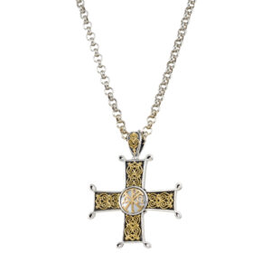 Erotokritos and Aretousa Cross in 18K Gold and Sterling silver with mother of pearl - Image 2
